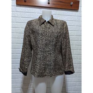 Silkland Women's 8 Zip Front Leopard Print Fully Lined Silk Jacket